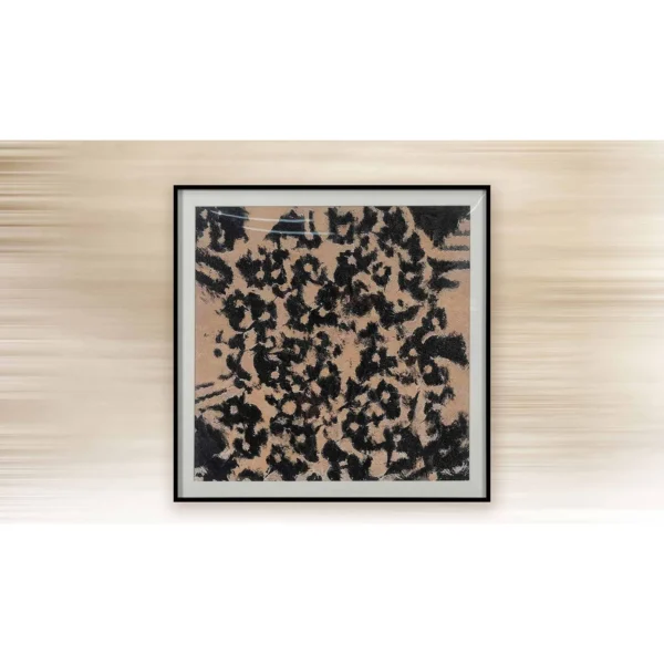 Black Leopard Spot Painting on Peach, 50 x 50 cm in black — in a room setting