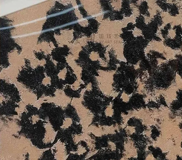 Black Leopard Spot Painting on Peach, 50 x 50 cm in black — detail
