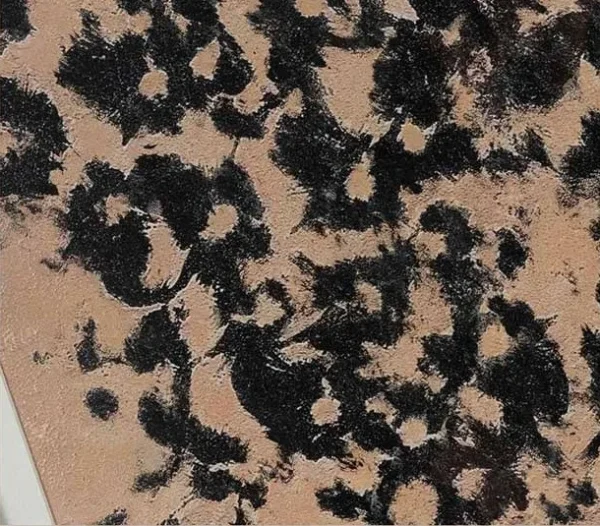 Black Leopard Spot Painting on Peach, 50 x 50 cm in black — detail