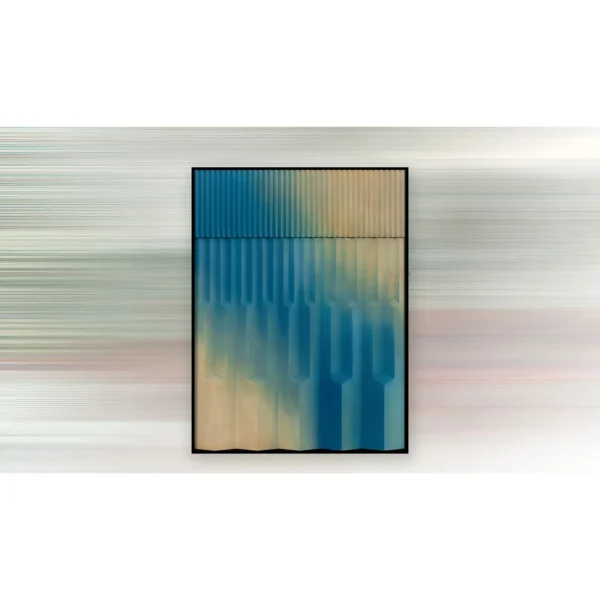 Blue Gradient Ribbed Relief Wall Art, 100 x 132 cm in blue — in a room setting