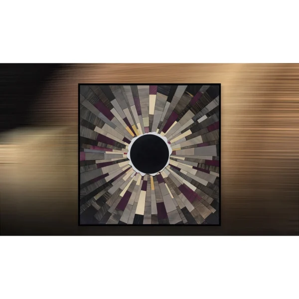 Radiating Tile Sunburst with Black Centre, 100 x 100 cm in slate — in a room setting