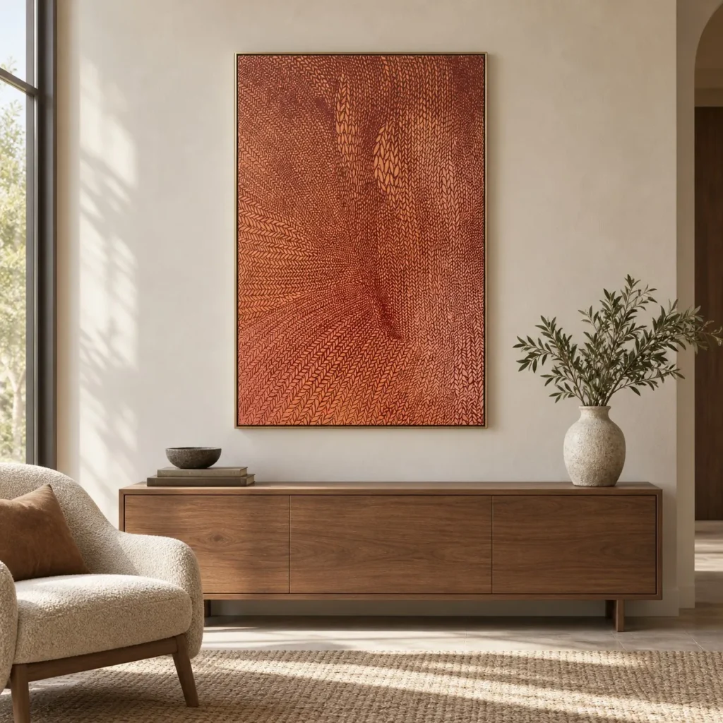 Rust Dot Spiral Relief Wall Art, 80 x 120 cm in rust — front view