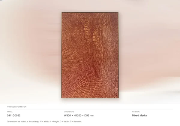 Rust Dot Spiral Relief Wall Art, 80 x 120 cm in rust — dimensions