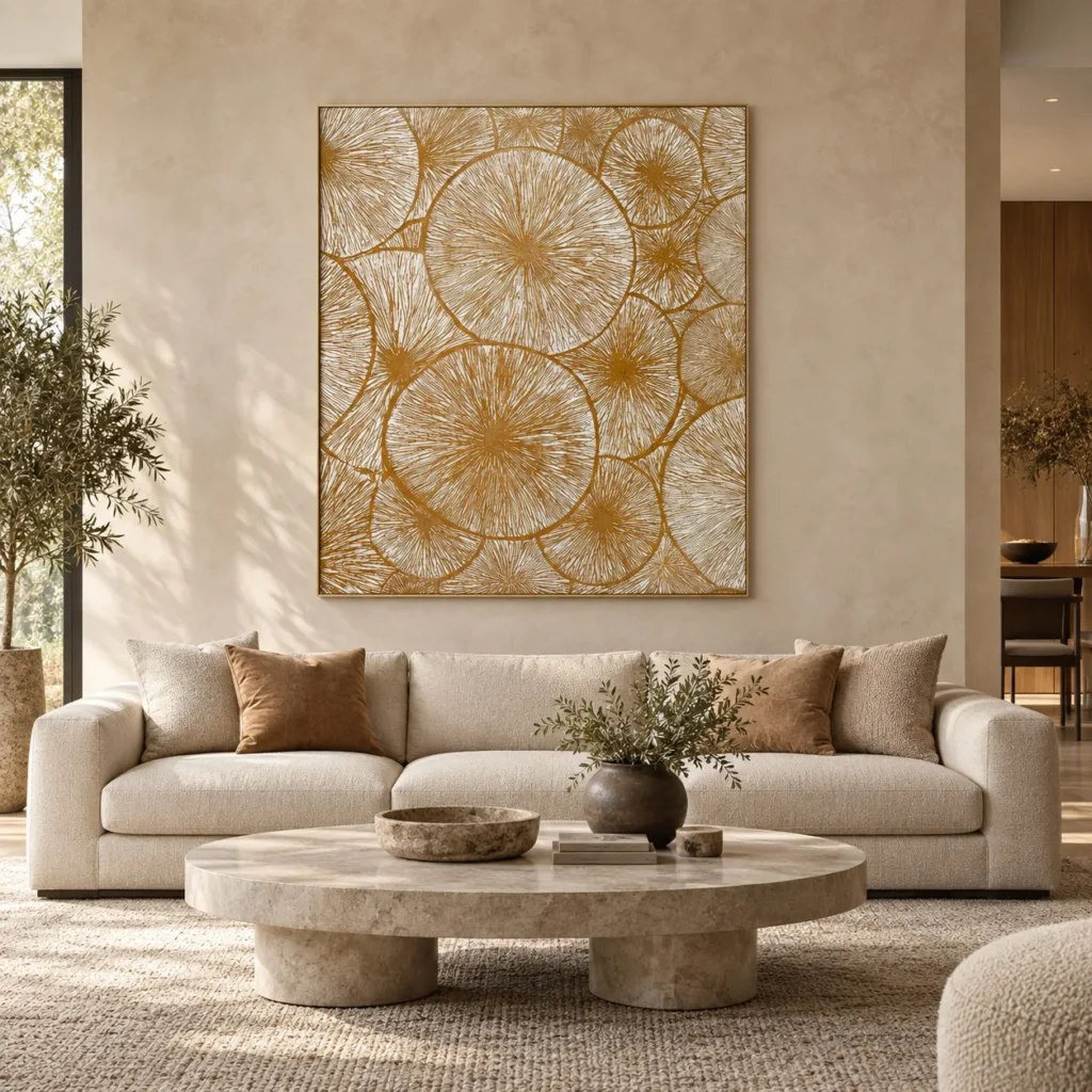 Gold Dandelion Relief Wall Art, 140 x 160 cm in brushed brass — front view