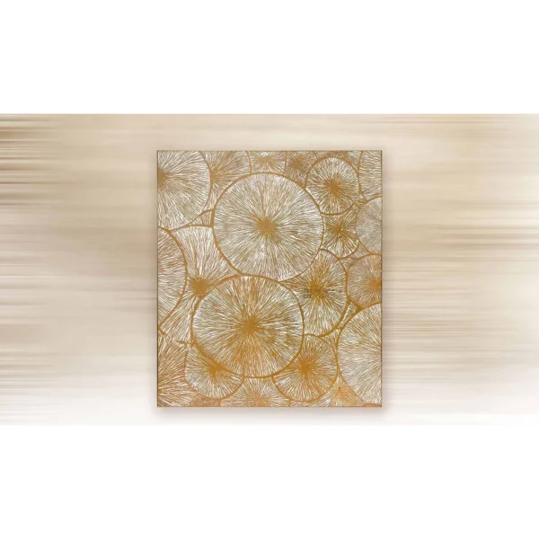 Gold Dandelion Relief Wall Art, 140 x 160 cm in brushed brass — in a room setting