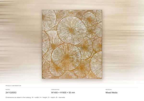 Gold Dandelion Relief Wall Art, 140 x 160 cm in brushed brass — dimensions