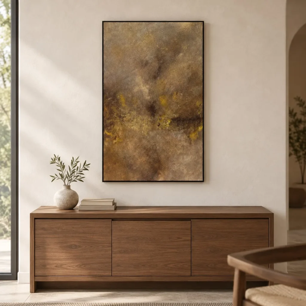 Amber Mist Textured Painting in Black Frame, 50 x 80 cm — front view