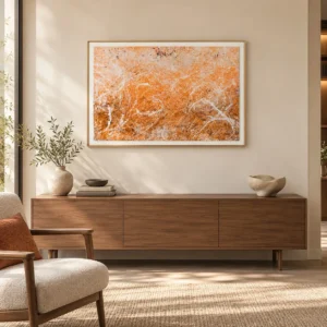 Orange Marble Vein Painting in Slim Frame, 90 x 70 cm — front view