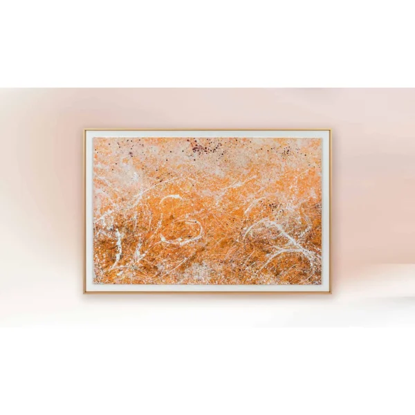 Orange Marble Vein Painting in Slim Frame, 90 x 70 cm — in a room setting