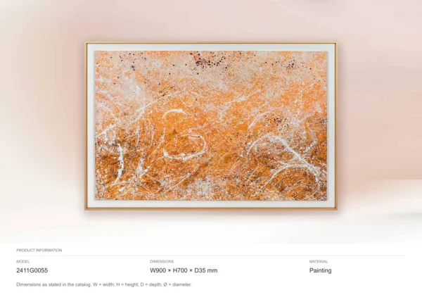 Orange Marble Vein Painting in Slim Frame, 90 x 70 cm — dimensions