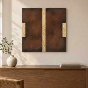 Rust Relief with Gold Bars Wall Art, 50 x 50 cm in clay — front view