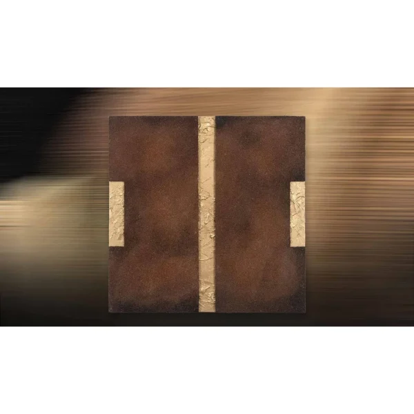 Rust Relief with Gold Bars Wall Art, 50 x 50 cm in clay — in a room setting