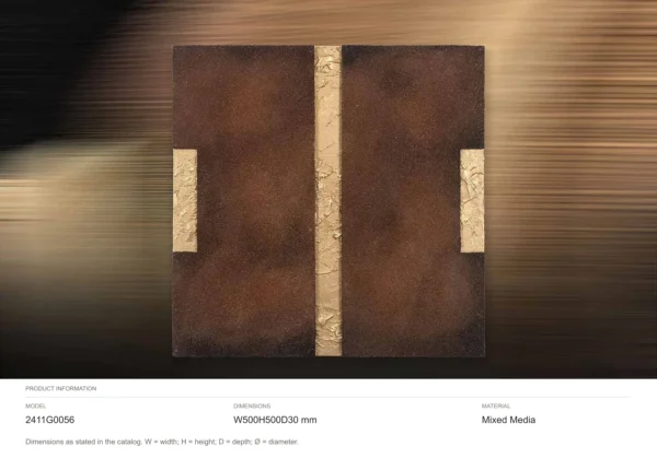 Rust Relief with Gold Bars Wall Art, 50 x 50 cm in clay — dimensions