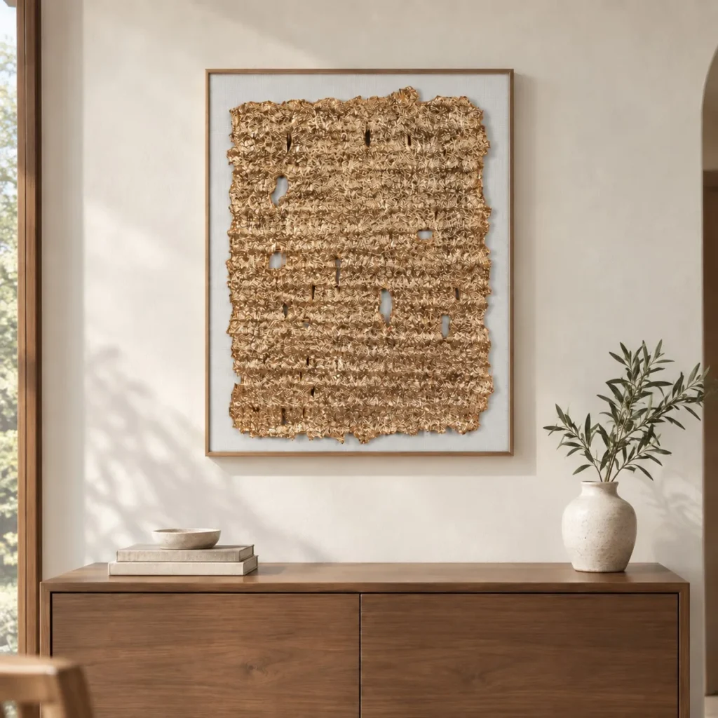Raffia Weave Panel in Slim Frame, 65 x 80 cm — front view
