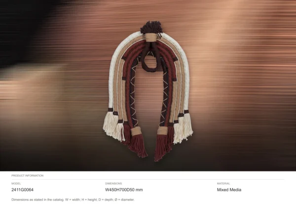 Woven Arch Fibre Wall Hanging in burgundy — dimensions
