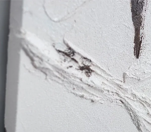 Torn Plaster on Black Abstract Wall Art, 50 x 70 cm in ivory — detail