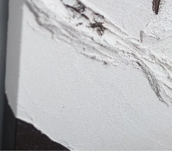Torn Plaster on Black Abstract Wall Art, 50 x 70 cm in ivory — detail