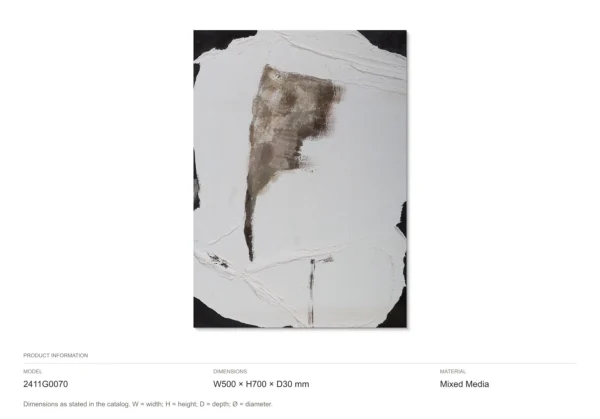Torn Plaster on Black Abstract Wall Art, 50 x 70 cm in ivory — dimensions