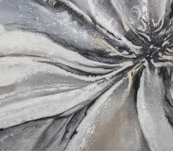 Silver Bloom Painting in Black Frame, 50 x 50 cm — detail