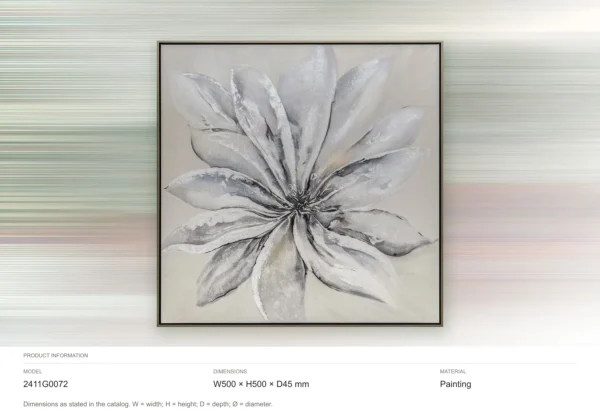Silver Bloom Painting in Black Frame, 50 x 50 cm — dimensions