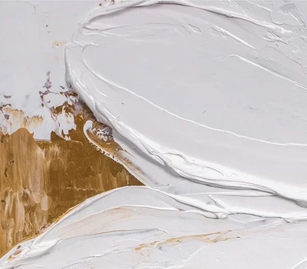 White Impasto Flower with Gold Leaf Painting, 73 x 100 cm in ivory — detail