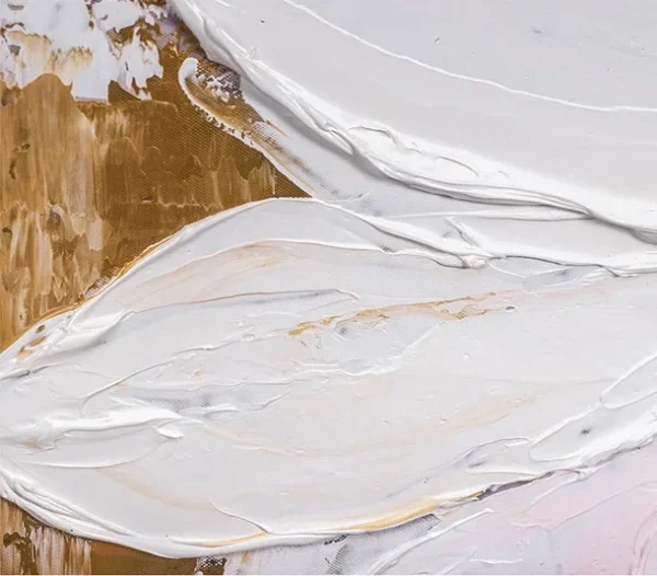 White Impasto Flower with Gold Leaf Painting, 73 x 100 cm in ivory — detail
