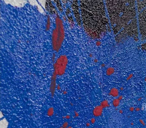 Cobalt Splash on Black Thread Painting, 70 x 100 cm in blue — detail