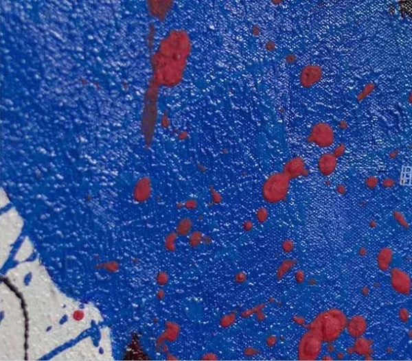 Cobalt Splash on Black Thread Painting, 70 x 100 cm in blue — detail