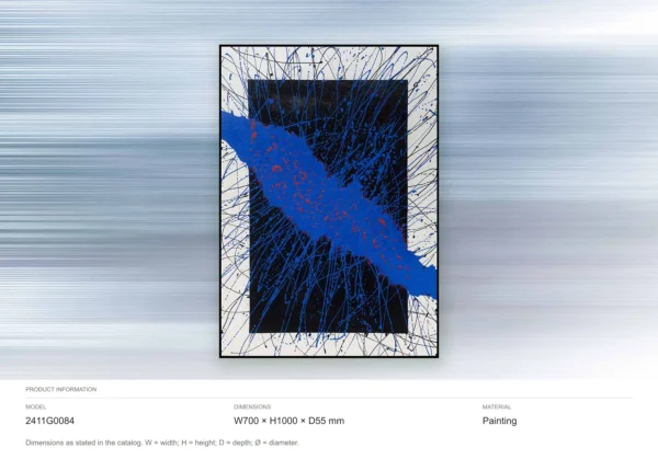 Cobalt Splash on Black Thread Painting, 70 x 100 cm in blue — dimensions