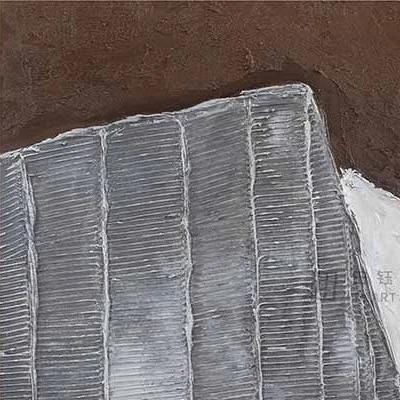 Brown, Slate and White Diagonal Textured Painting, 80 x 120 in clay — detail