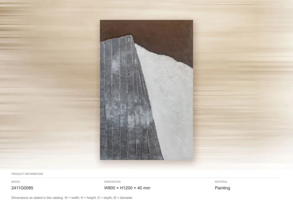 Brown, Slate and White Diagonal Textured Painting, 80 x 120 in clay — dimensions