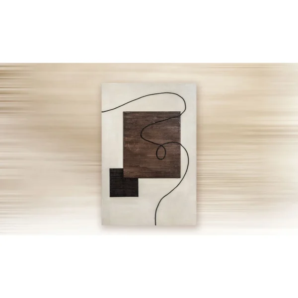 Brown Square and Black Line Textured Wall Art, 80 x 120 cm in clay — in a room setting