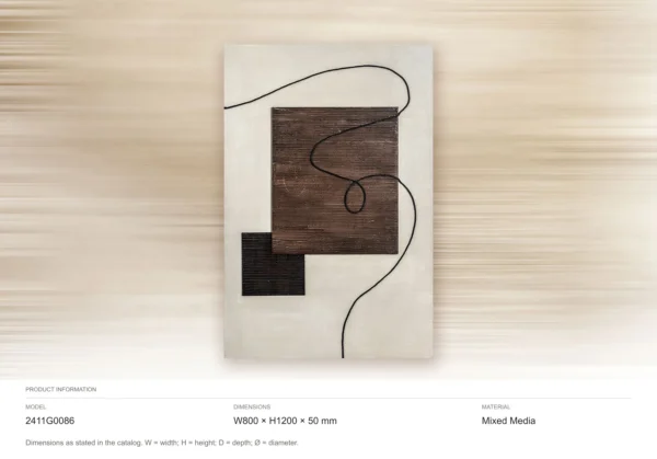 Brown Square and Black Line Textured Wall Art, 80 x 120 cm in clay — dimensions