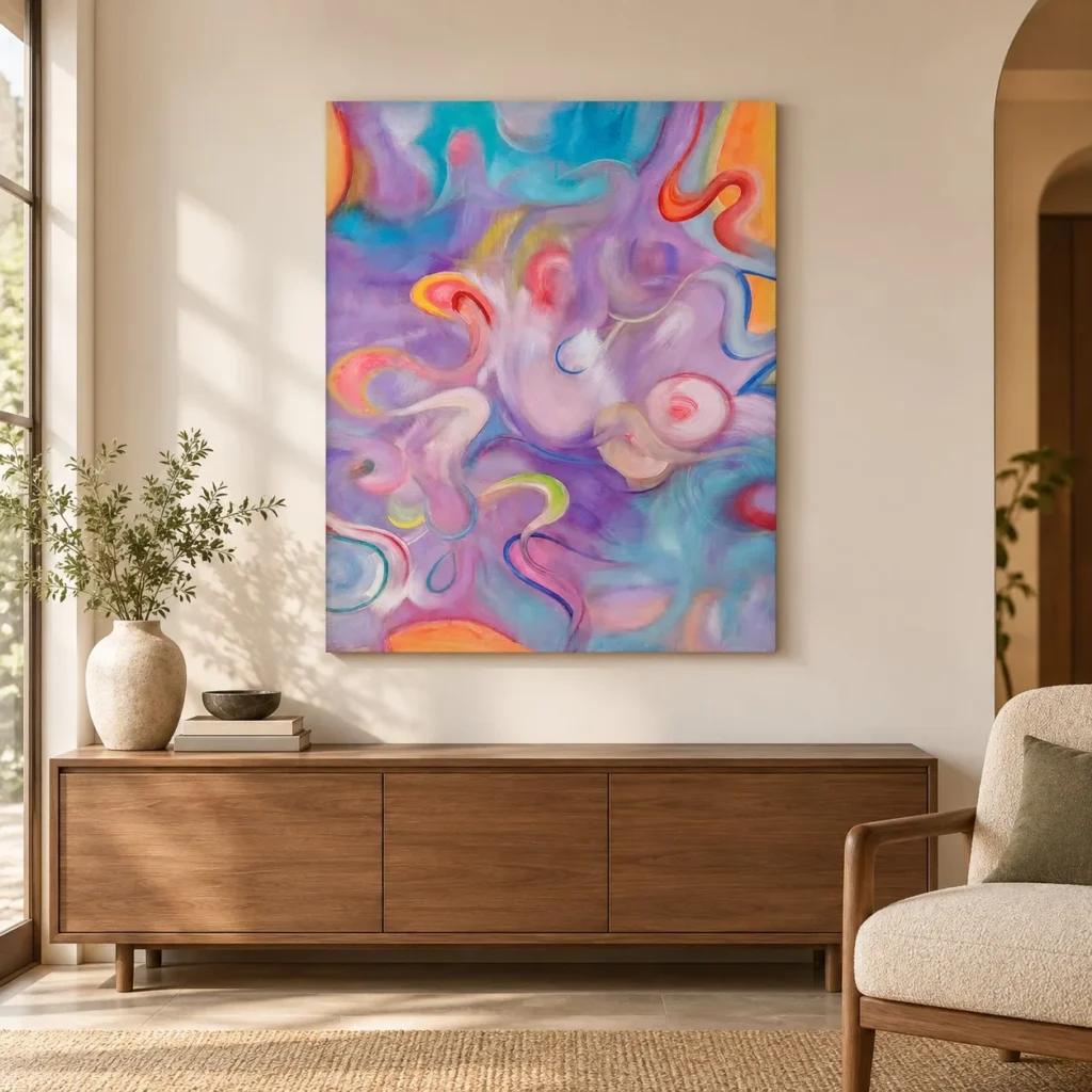 Swirling Pastel Abstract in plum — front view