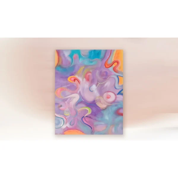 Swirling Pastel Abstract in plum — in a room setting