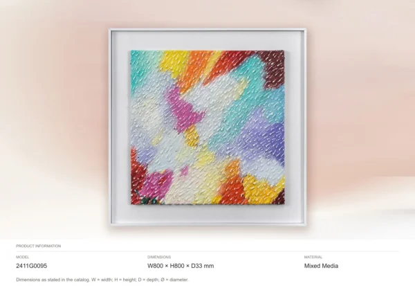 Rainbow Mosaic Textured Painting in White Frame, 80 x 80 cm — dimensions