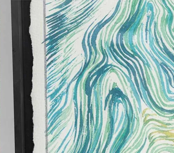 Teal Swirl Textured Painting in Black Frame, 75 x 55 cm — detail
