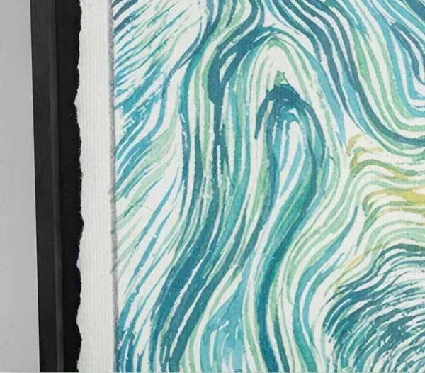 Teal Swirl Textured Painting in Black Frame, 75 x 55 cm — detail