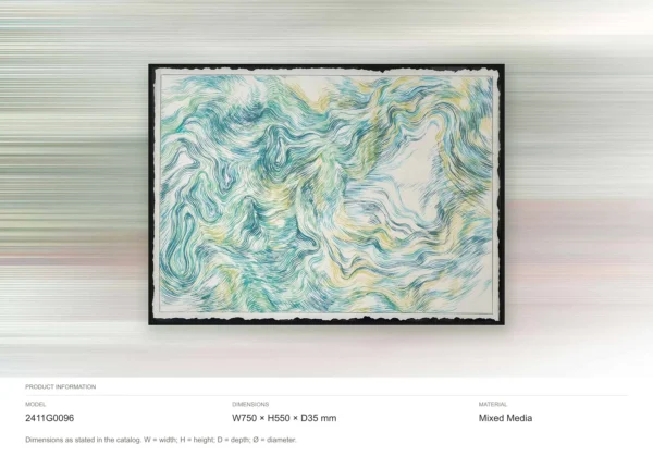 Teal Swirl Textured Painting in Black Frame, 75 x 55 cm — dimensions