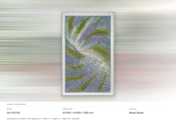 Lilac and Olive Swirl Relief in Slim Frame, 100 x 160 cm — dimensions