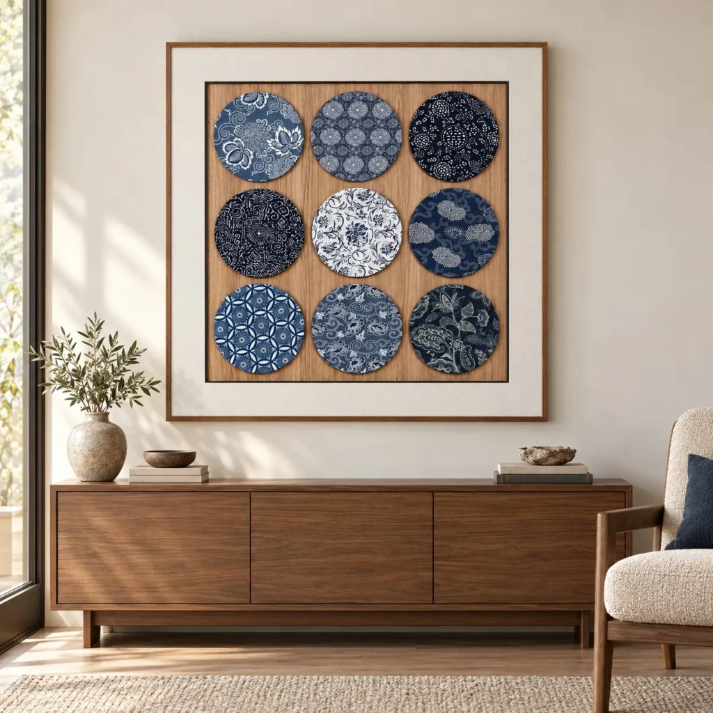 Blue and White Porcelain Disc Grid in blue — front view