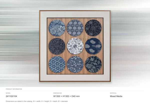 Blue and White Porcelain Disc Grid in blue — dimensions