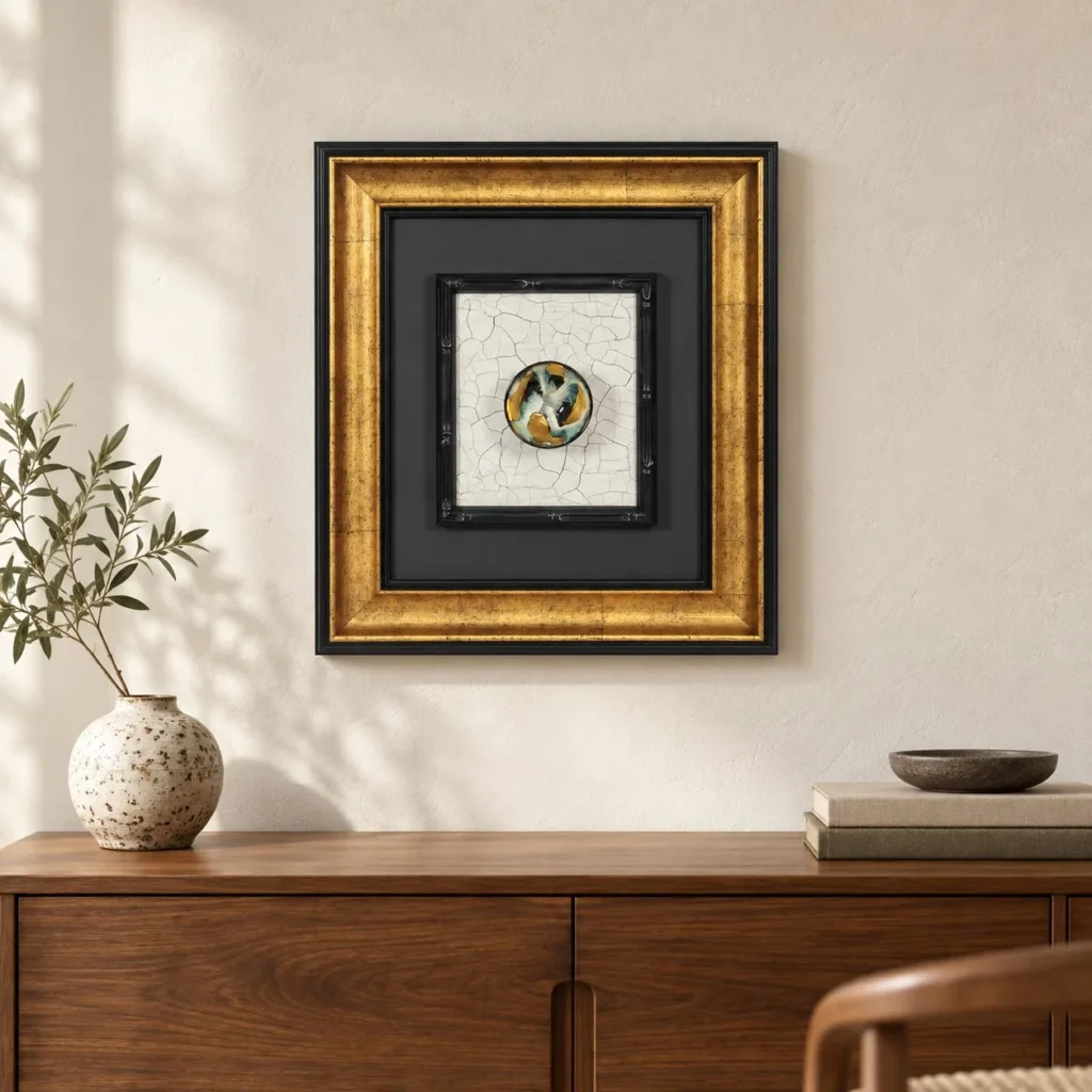 Crackle Tile in Gold and Black Frame, 45 x 50 cm — front view