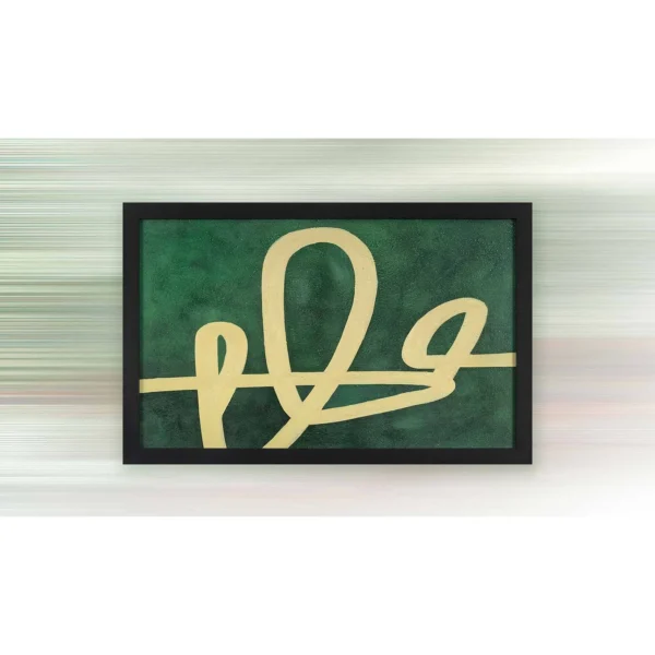 Gold Loop on Green Painting in Black Frame, 50 x 32 cm — in a room setting