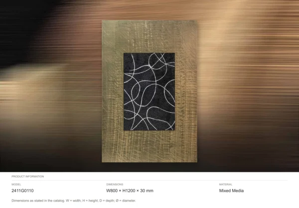 Black Line Panel on Gold Woven Ground, 80 x 120 cm in brushed brass — dimensions