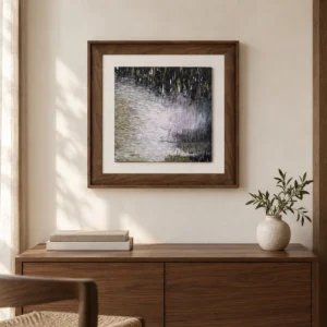 Lilac Rain Abstract in Walnut Frame, 50 x 50 cm — front view