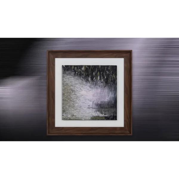 Lilac Rain Abstract in Walnut Frame, 50 x 50 cm — in a room setting