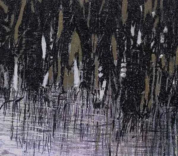 Lilac Rain Abstract in Walnut Frame, 50 x 50 cm — detail