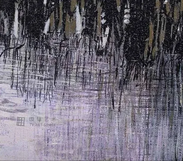 Lilac Rain Abstract in Walnut Frame, 50 x 50 cm — detail