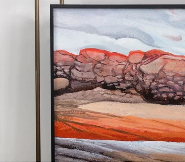 Layered Rock Landscape on Brass Rods, 70 x 100 cm in rust — detail